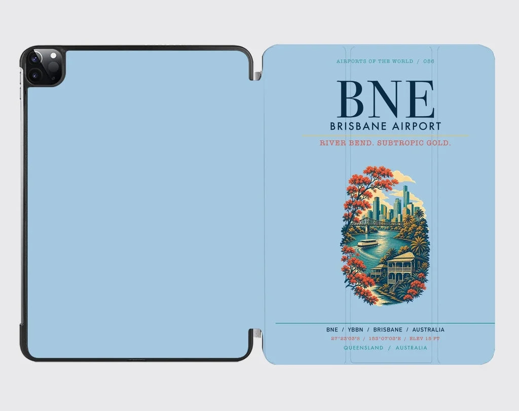Brisbane Airport (BNE) design on light blue ipad tablet case