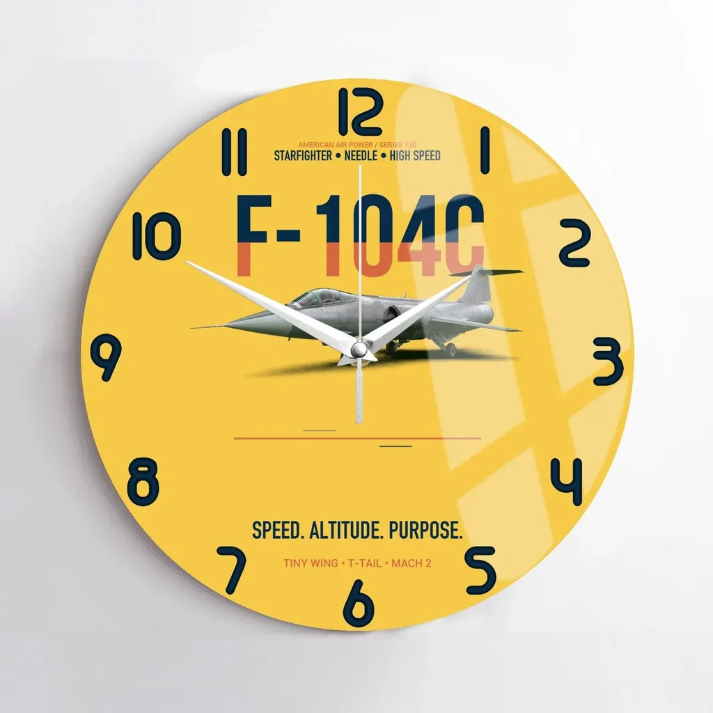 F-104C Starfighter Speed In A Straight Line design on yellow no frame wall clock