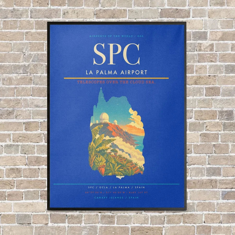 La Palma Airport SPC vertical canvas print - framed - blue background
