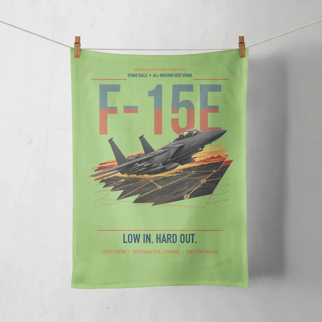 F-15E Strike Eagle design on light green towel