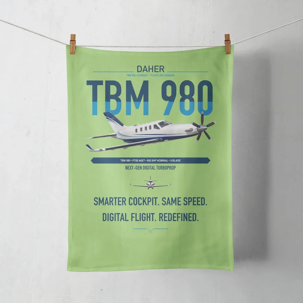 Daher TBM 980 design on light green towel