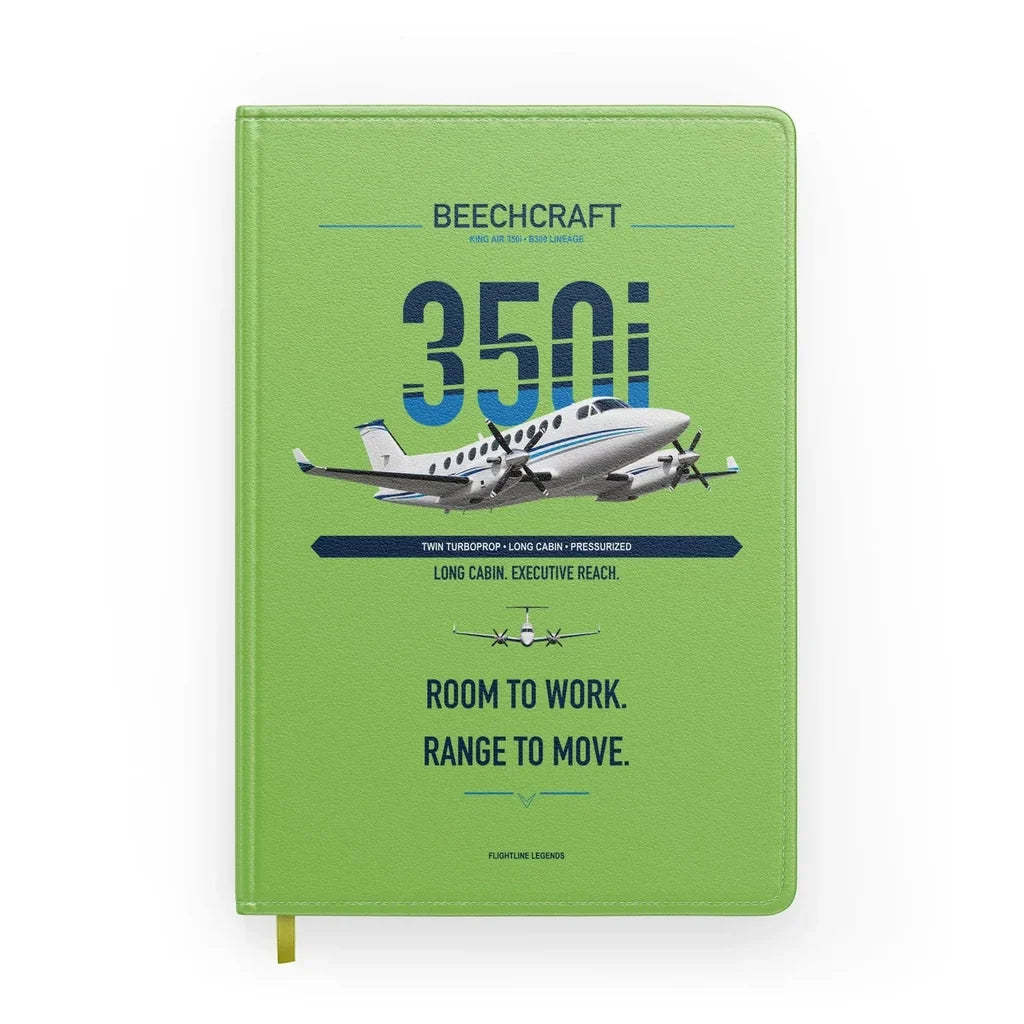 Beechcraft King Air 350i design on light green notebook