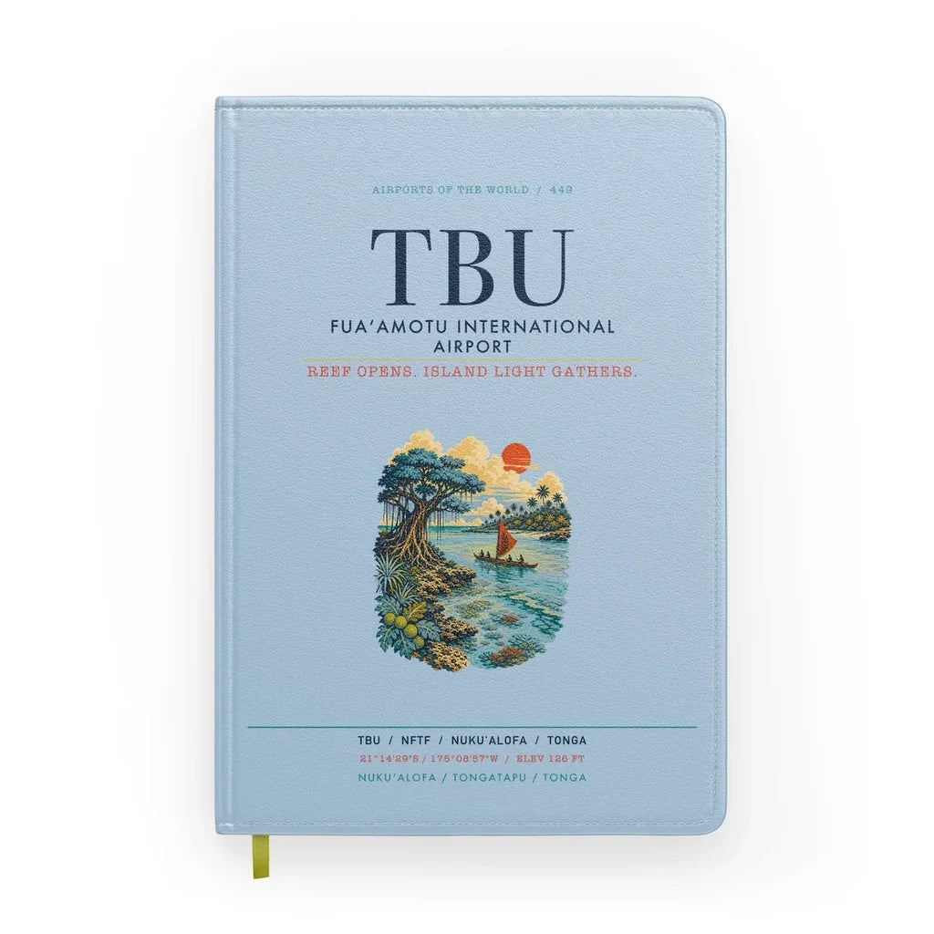 Fuaʻamotu International Airport (TBU) design on light blue notebook