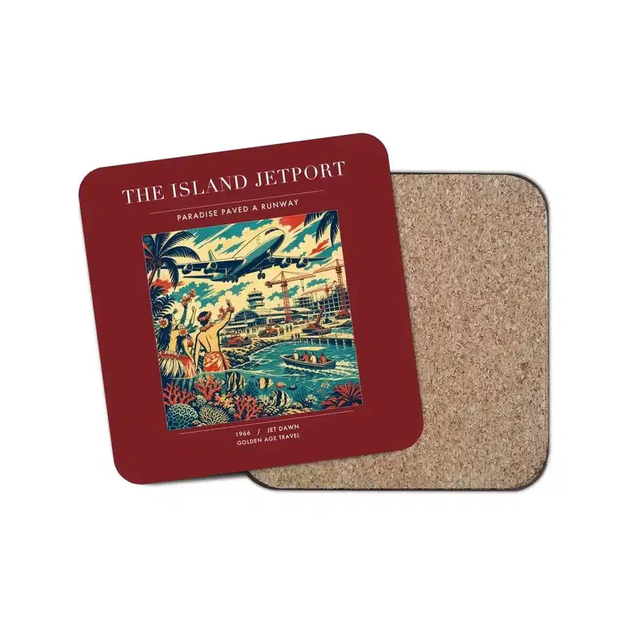 The Island Jetport - Designed Coasters design on dark red 1-piece