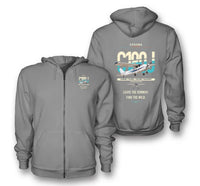 Thumbnail for Cessna 180J Skywagon design on gray premium zipped hoodie, double-side print