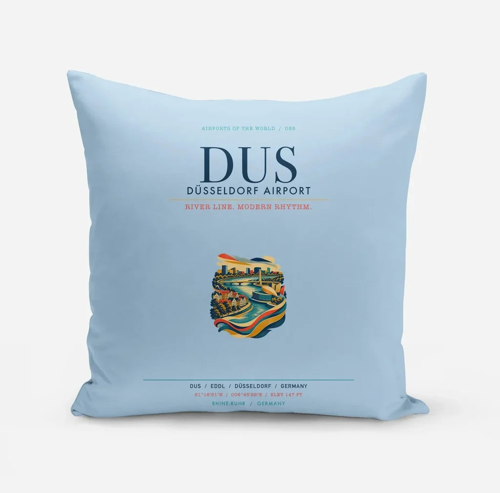 Düsseldorf Airport (DUS) design on light blue pillow
