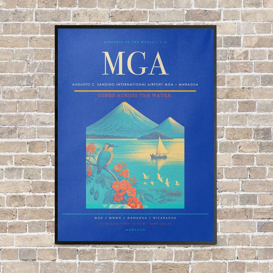 Augusto C. Sandino International Airport MGA — Managua vertical canvas print - framed - blue background