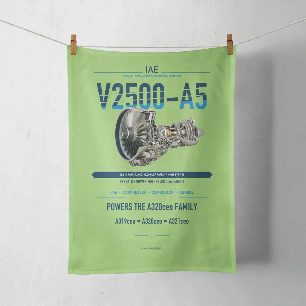 V2500-A5 design on light green towel