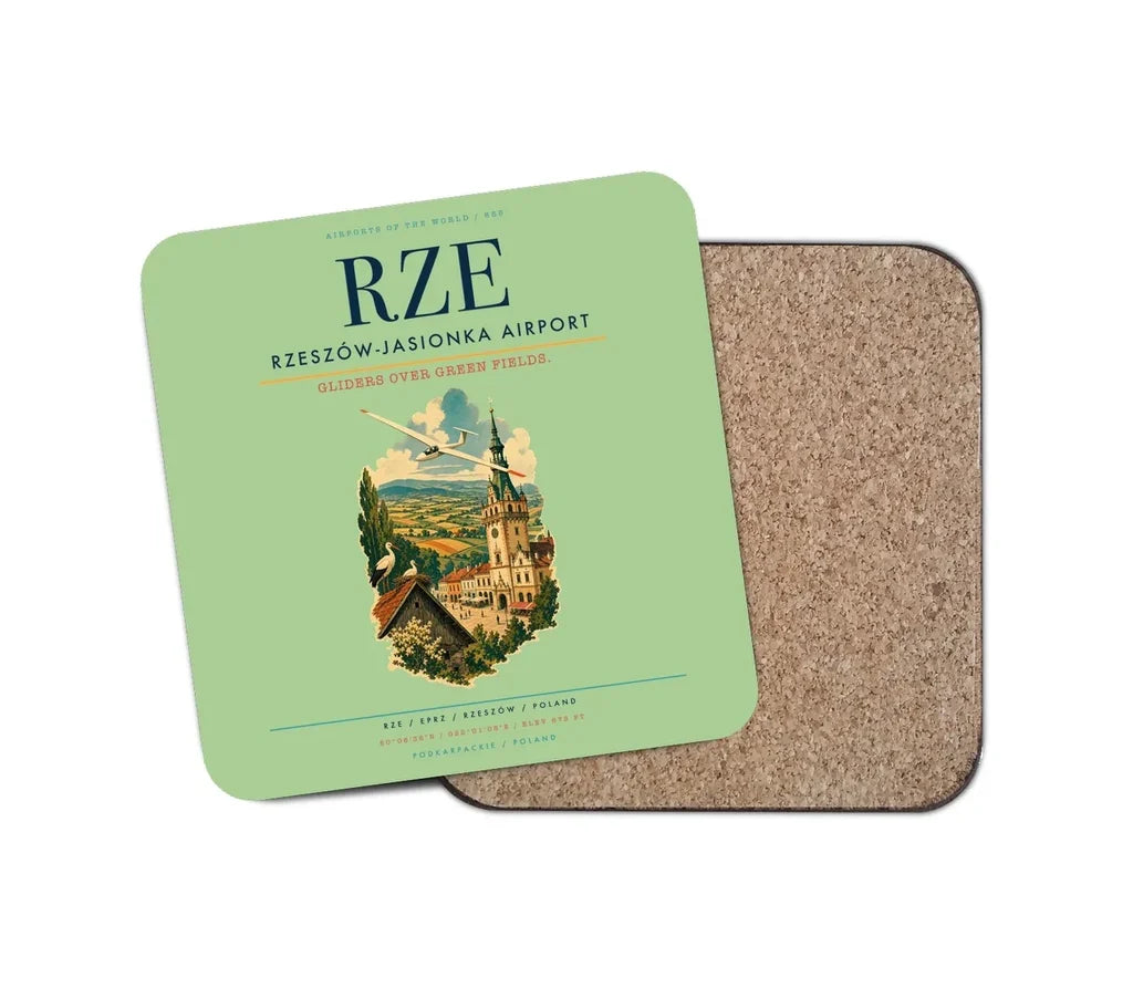 Rzeszów-Jasionka Airport (RZE) design on light green 1 piece coaster