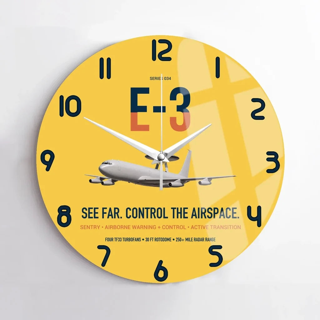 E-3 Sentry AWACS design on yellow no frame wall clock