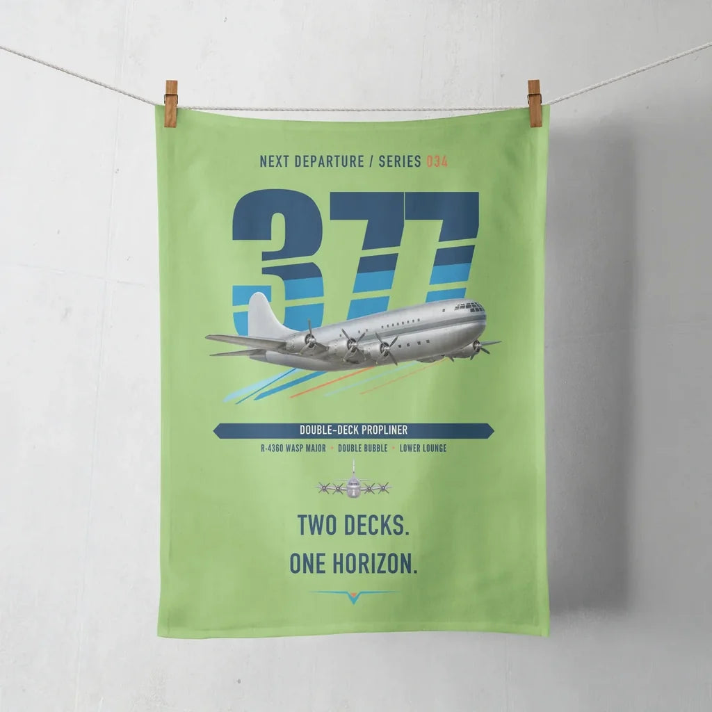 Boeing 377 Stratocruiser design on light green towel