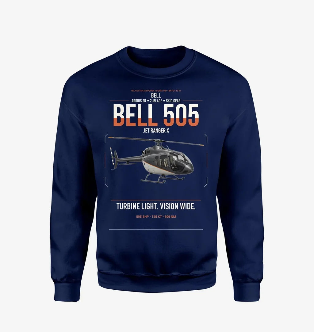 Bell 505 Jet Ranger X design on navy blue sweatshirt