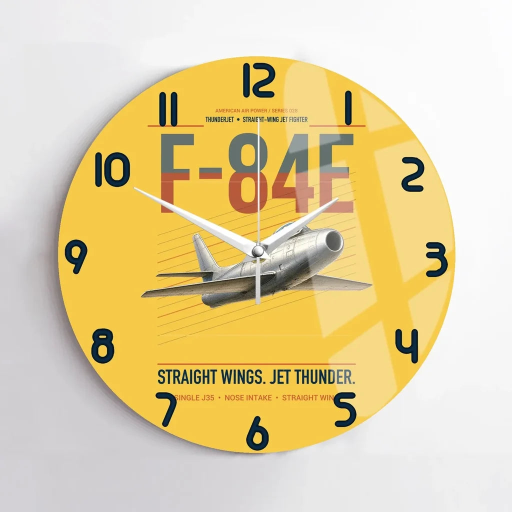 F-84E Thunderjet design on yellow no frame wall clock