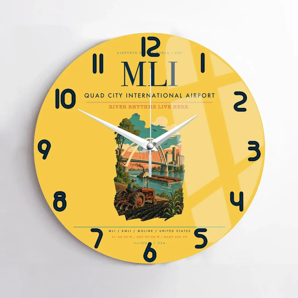 Quad City International Airport (MLI) design on yellow no frame wall clock