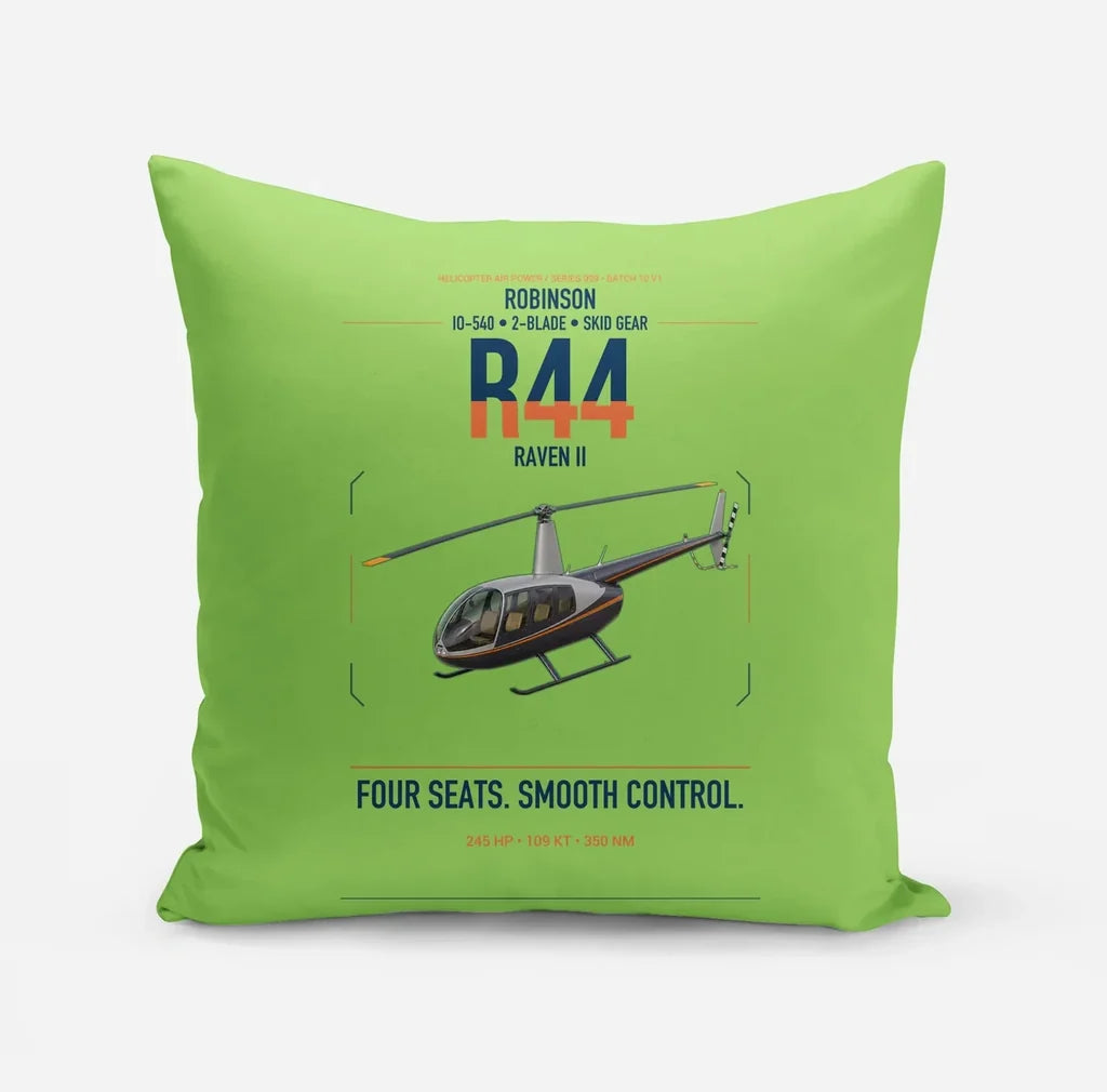 Robinson R44 Raven II design on light green pillow