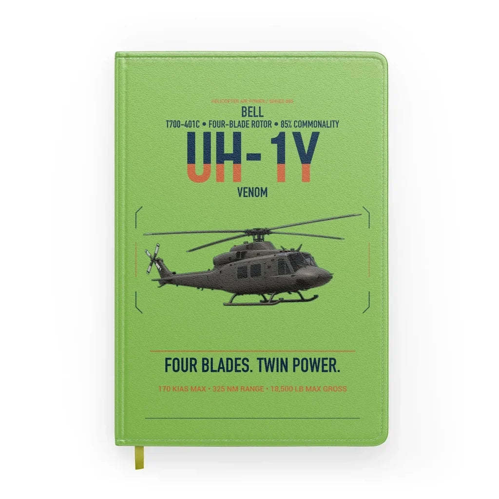 Bell UH-1Y Venom design on light green notebook