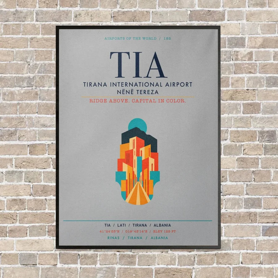 Tirana International Airport Nënë Tereza TIA vertical canvas print - framed - light gray background
