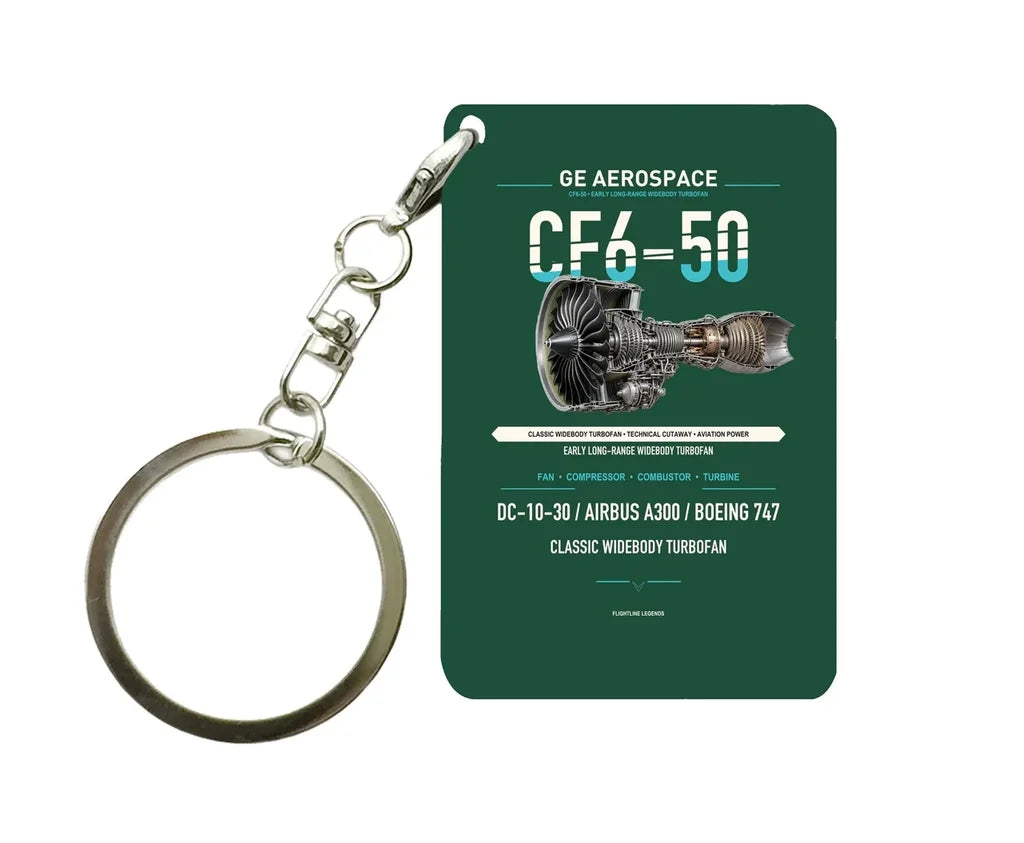 CF6-50 Key Chain design on dark green key chain