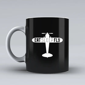 Eat Sleep Fly & Propeller Ceramic White Mugs