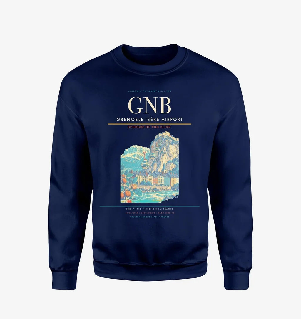 Grenoble-Isère Airport (GNB) design on navy blue sweatshirt