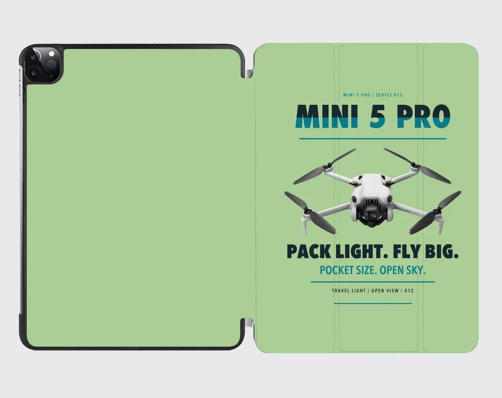 DJI Mini 5 Pro design on light green ipad tablet case