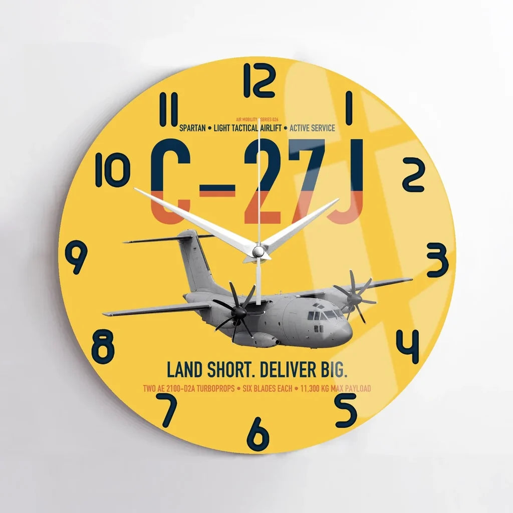 C-27J Spartan design on yellow no frame wall clock