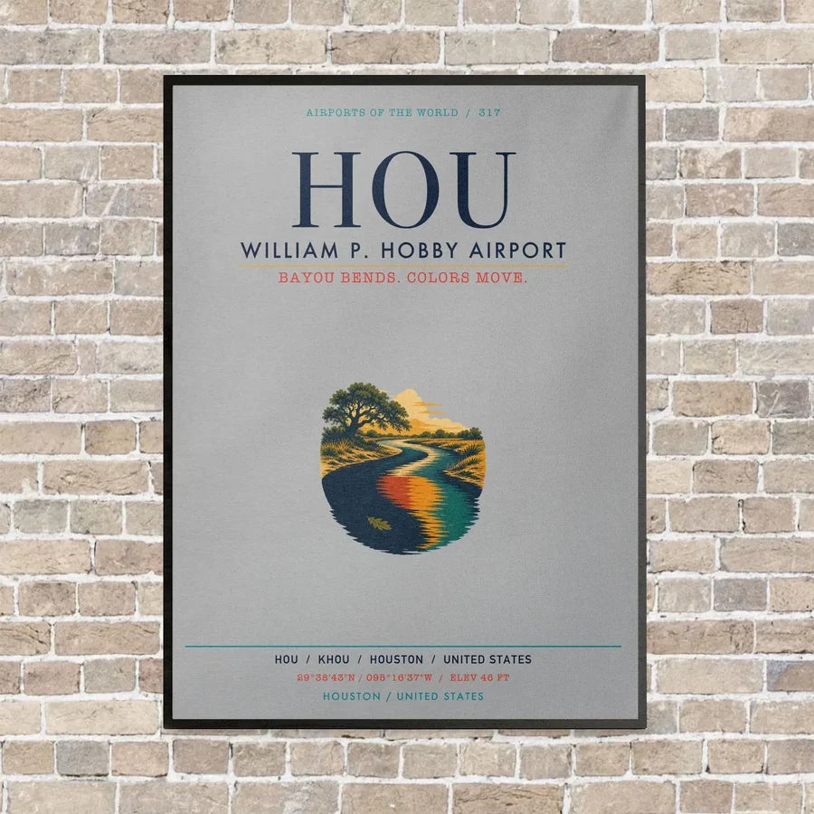 William P. Hobby Airport HOU vertical canvas print - framed - light gray background