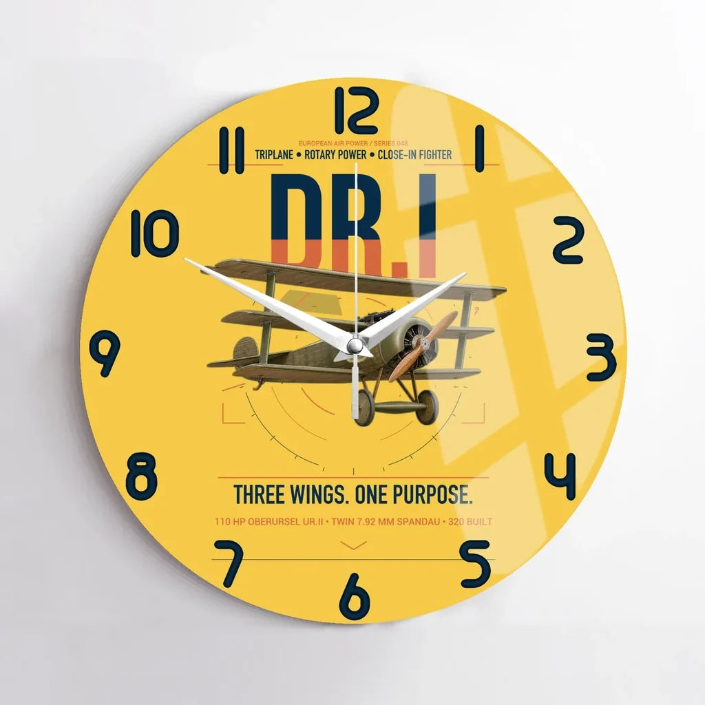 Fokker Dr.I design on yellow no frame wall clock