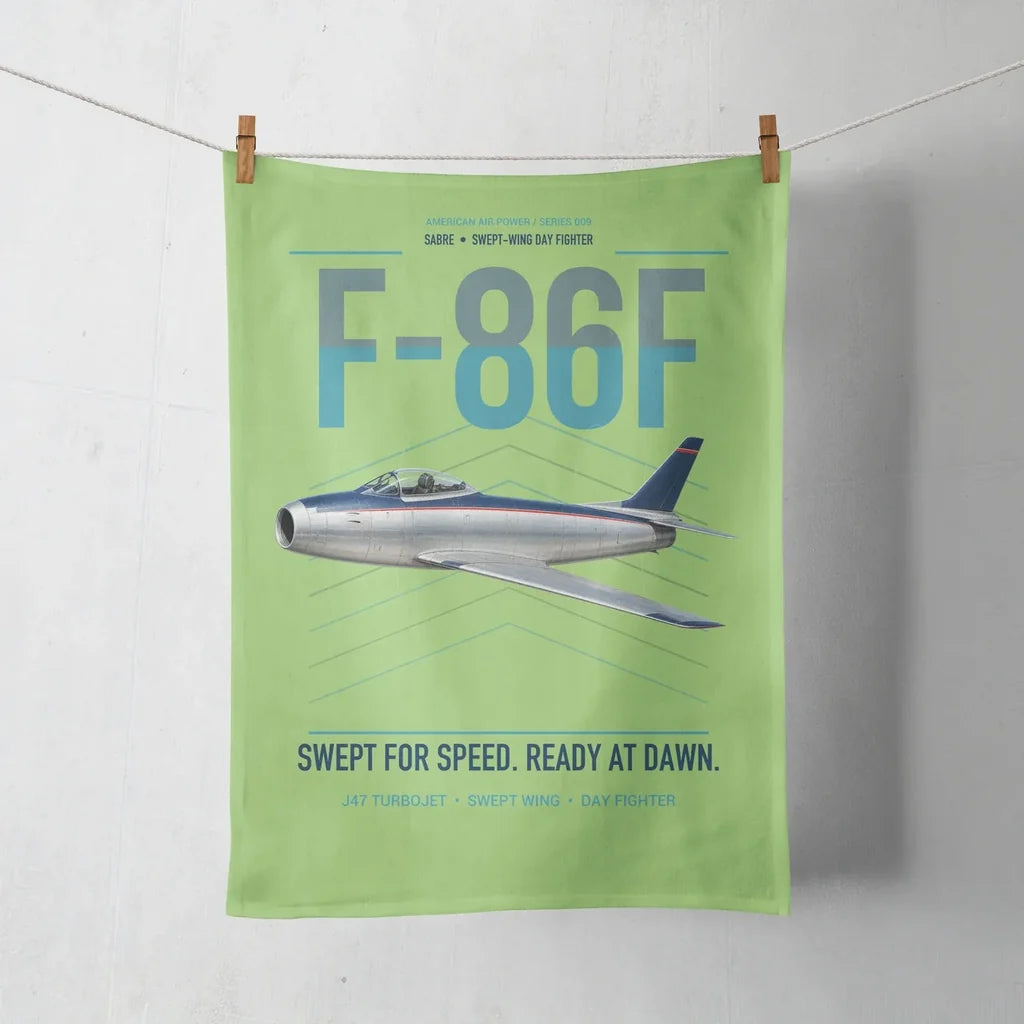 F-86F Sabre design on light green towel