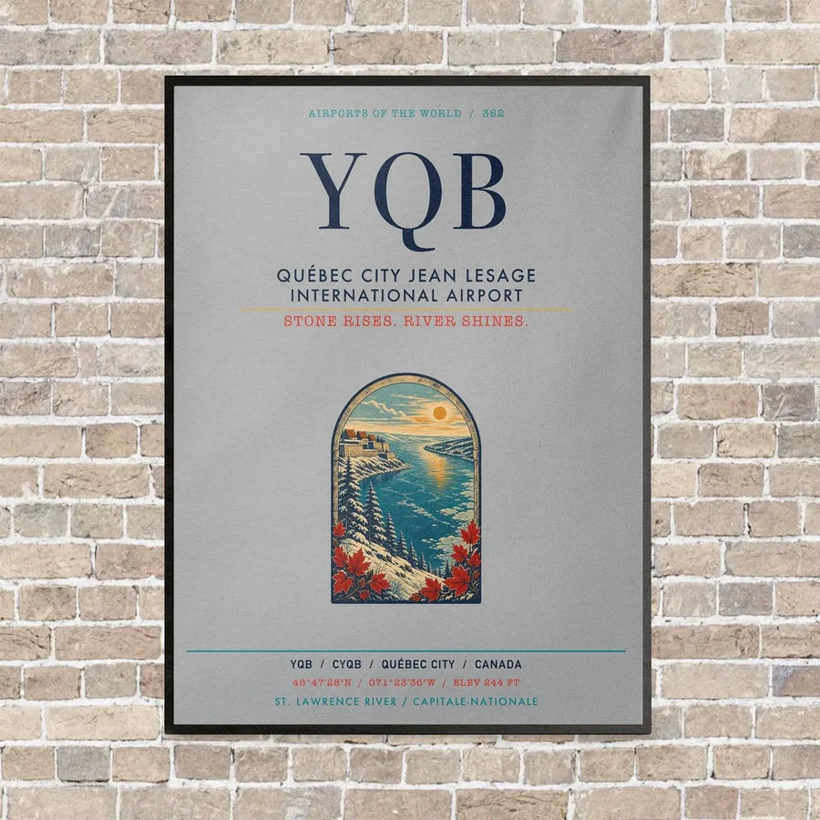 Québec City Jean Lesage International Airport YQB vertical canvas print - framed - light gray background