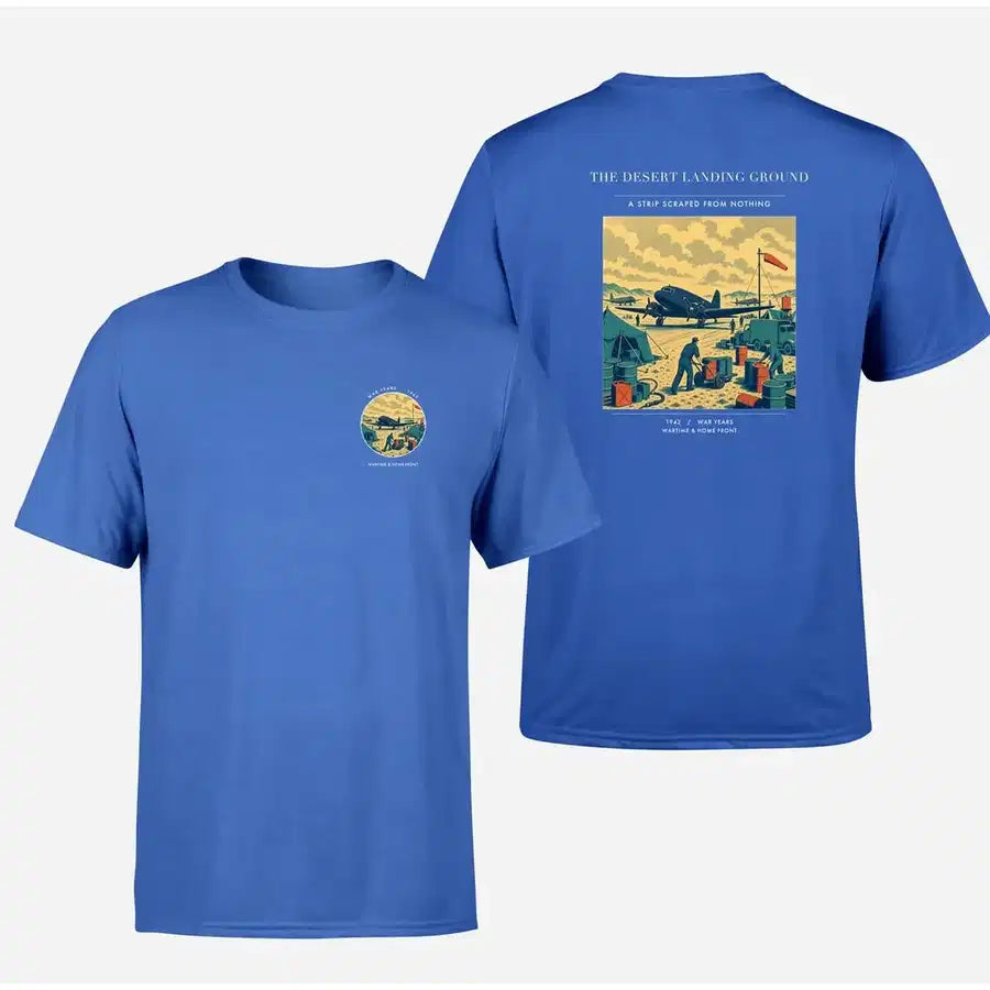 VINTAGE G4517 - The Desert Landing Ground - Double-Side T-Shirt design on blue double side t shirt