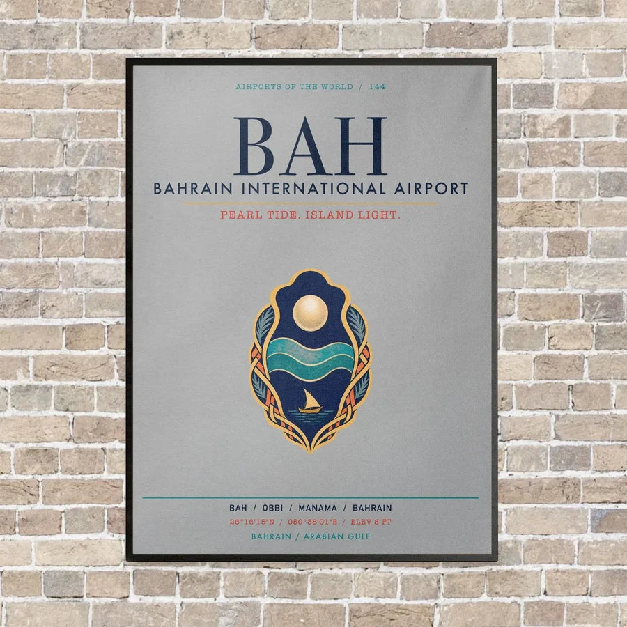 Bahrain International Airport BAH vertical canvas print - framed - light gray background