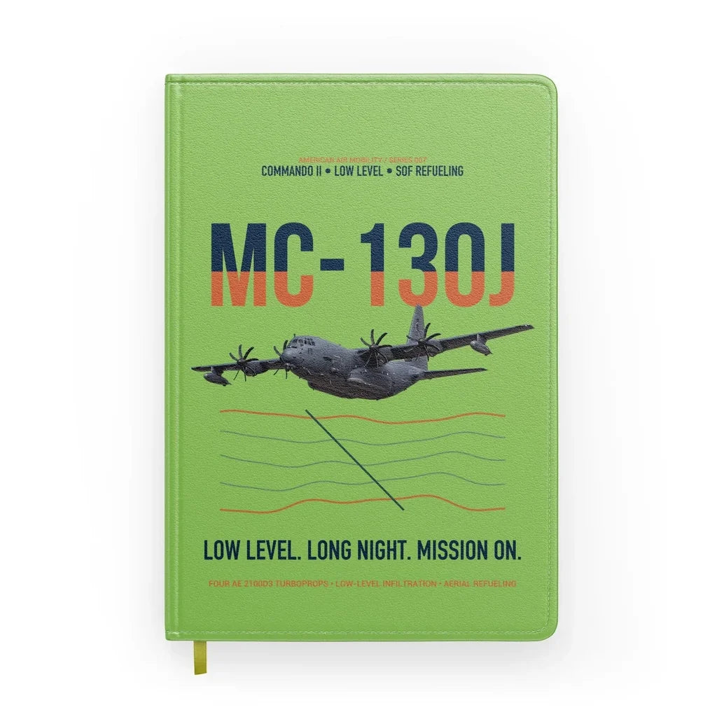 MC-130J COMMANDO II design on light green notebook