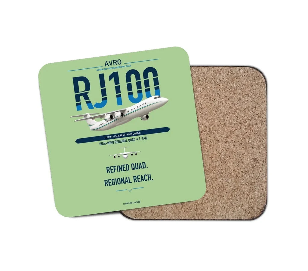 Avro RJ100 design on light green 1 piece coaster