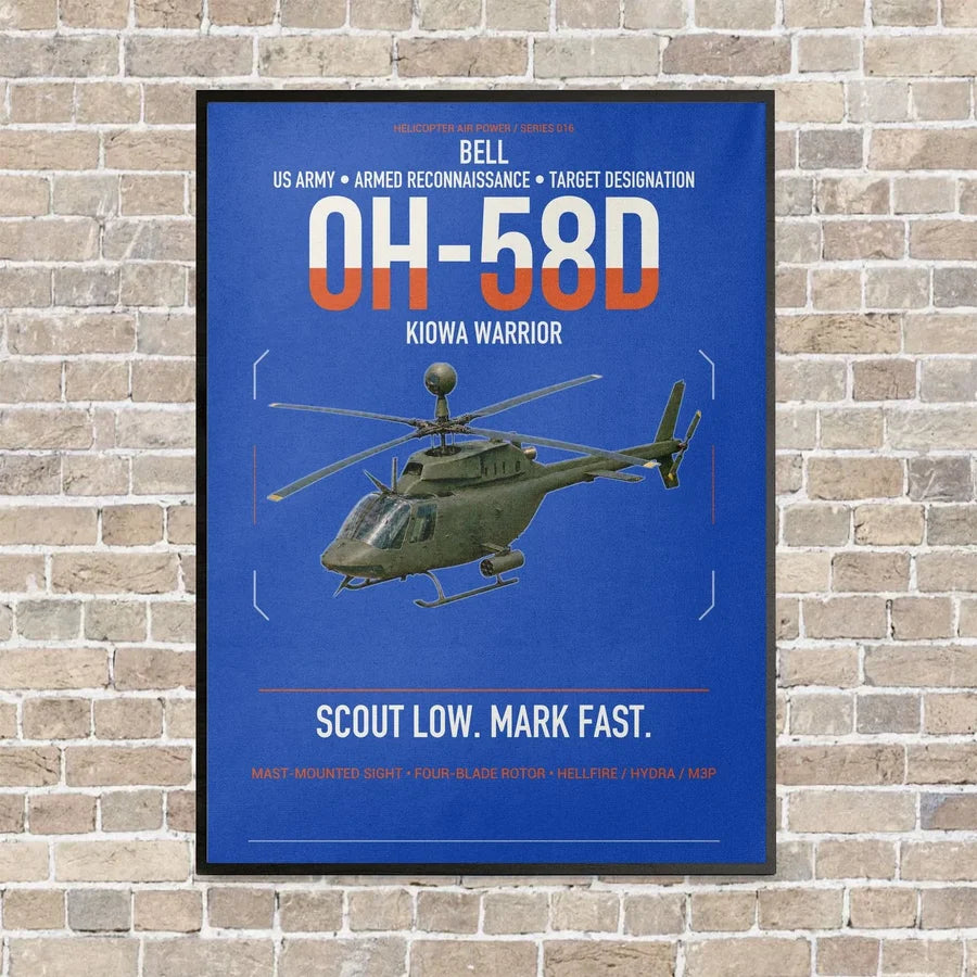 Bell OH-58D Kiowa Warrior vertical canvas print - framed - blue background