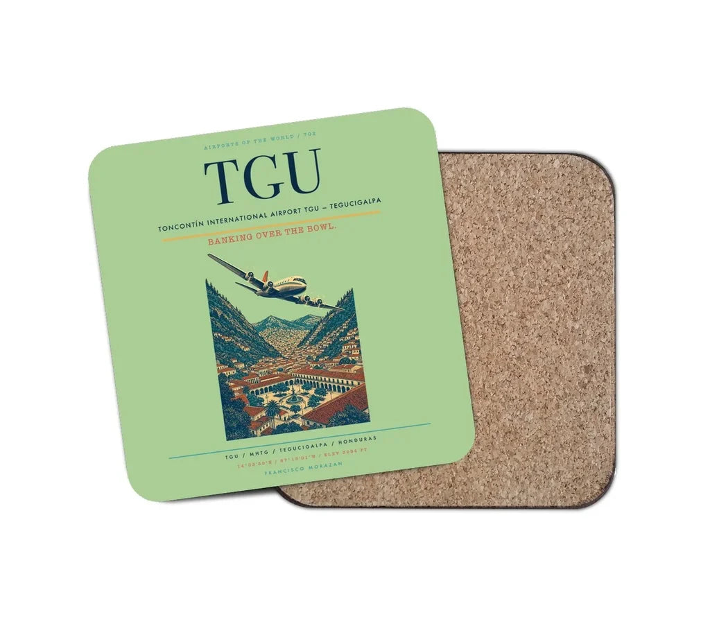 Toncontín International Airport (TGU) design on light green 1 piece coaster
