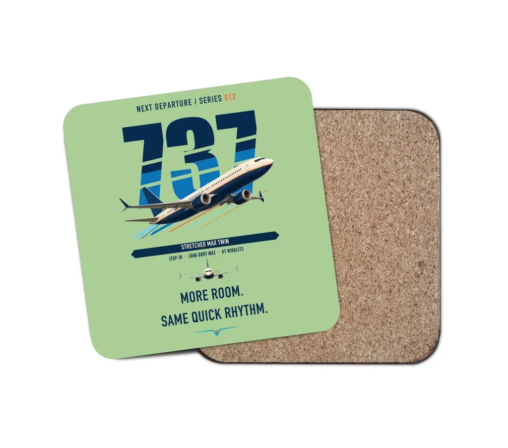 Boeing 737 MAX 9 design on light green 1 piece coaster