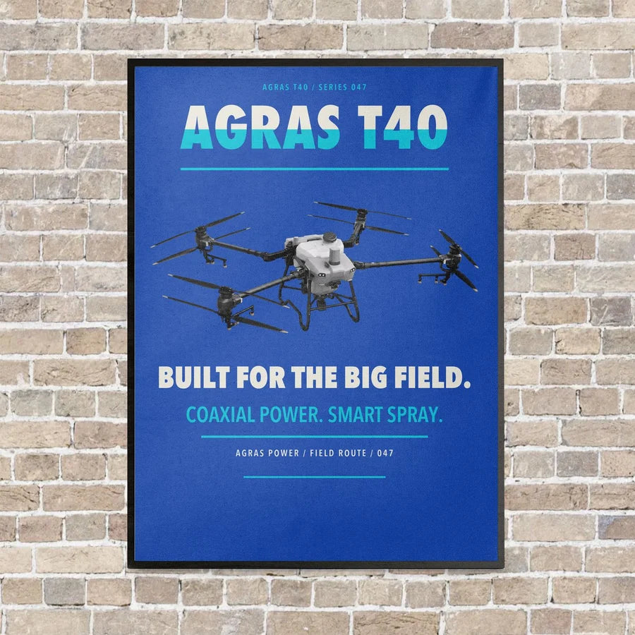 DJI Agras T40 vertical canvas print - framed - blue background