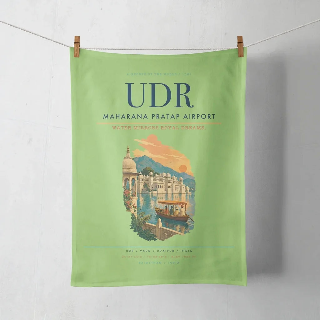 Maharana Pratap Airport (UDR) design on light green towel