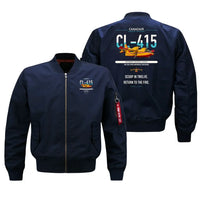 Thumbnail for Canadair CL-415 design on blue bomber jacket, double-side print