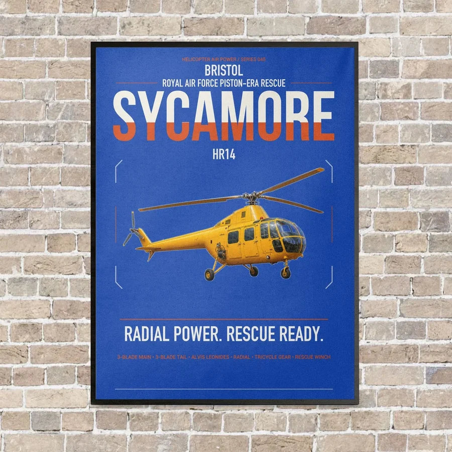 Bristol Sycamore HR14 vertical canvas print - framed - blue background