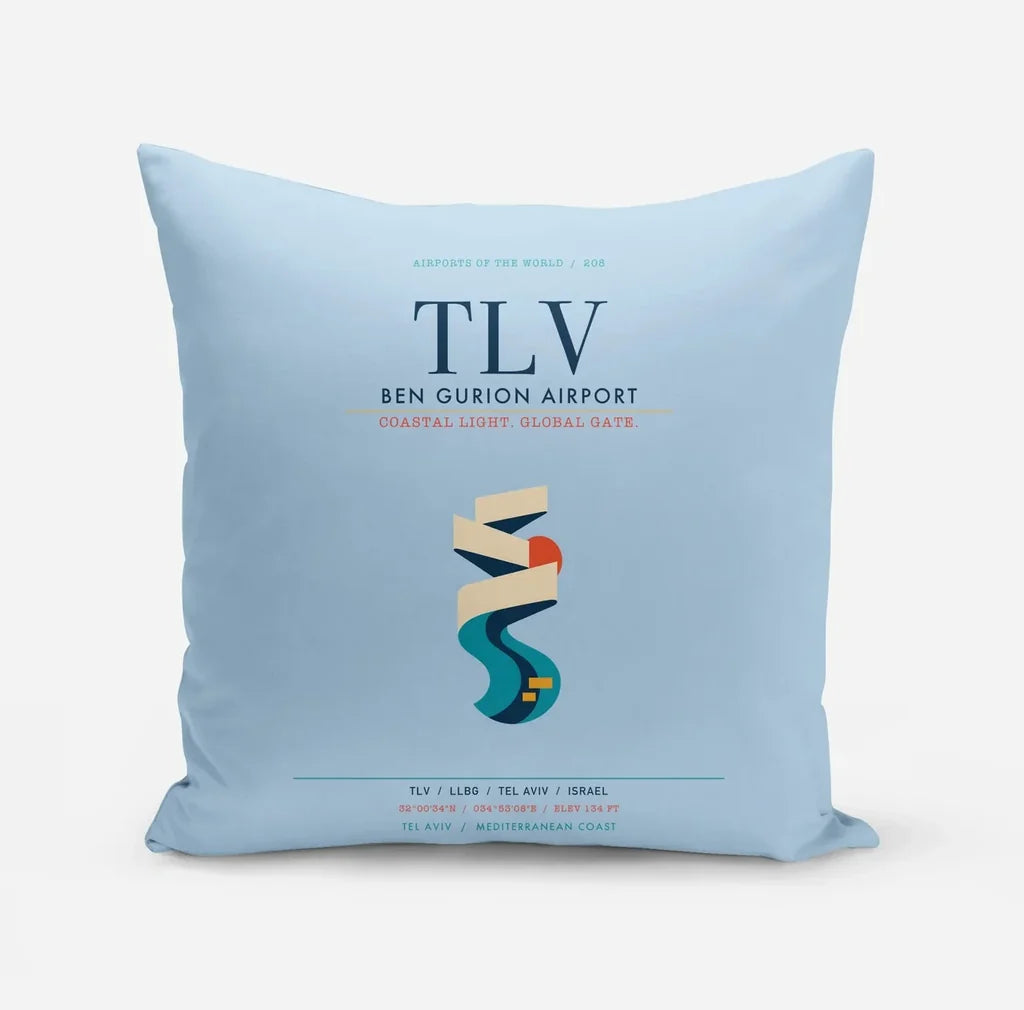 Tel Aviv Ben Gurion Airport (TLV) design on light blue pillow