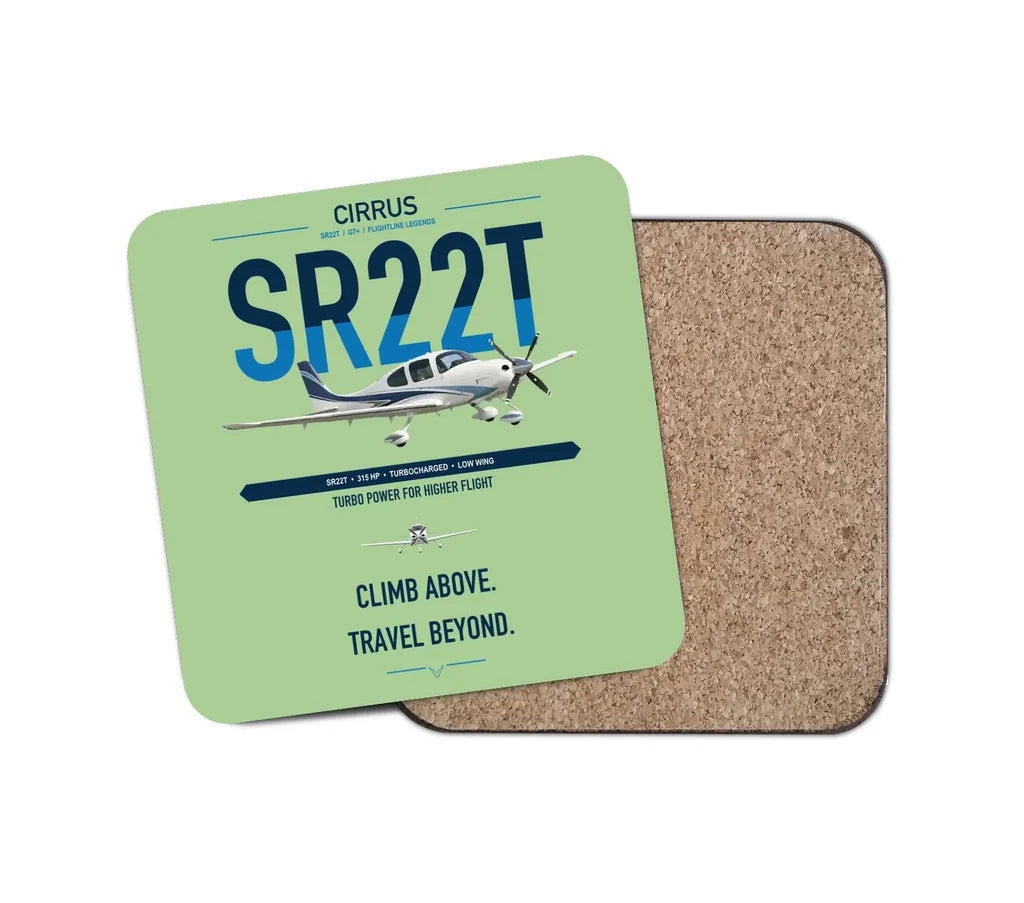 Cirrus SR22T design on light green 1 piece coaster