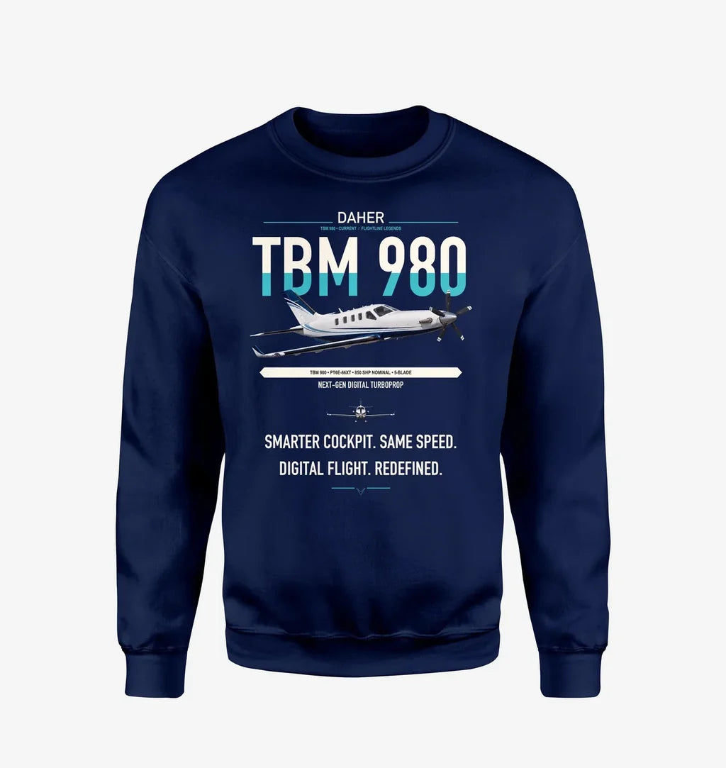 Daher TBM 980 design on navy blue sweatshirt