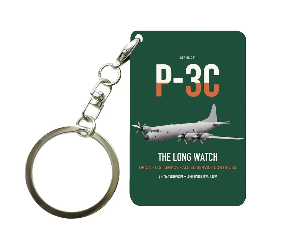 P-3C Orion design on dark green designed key chain, double-side print