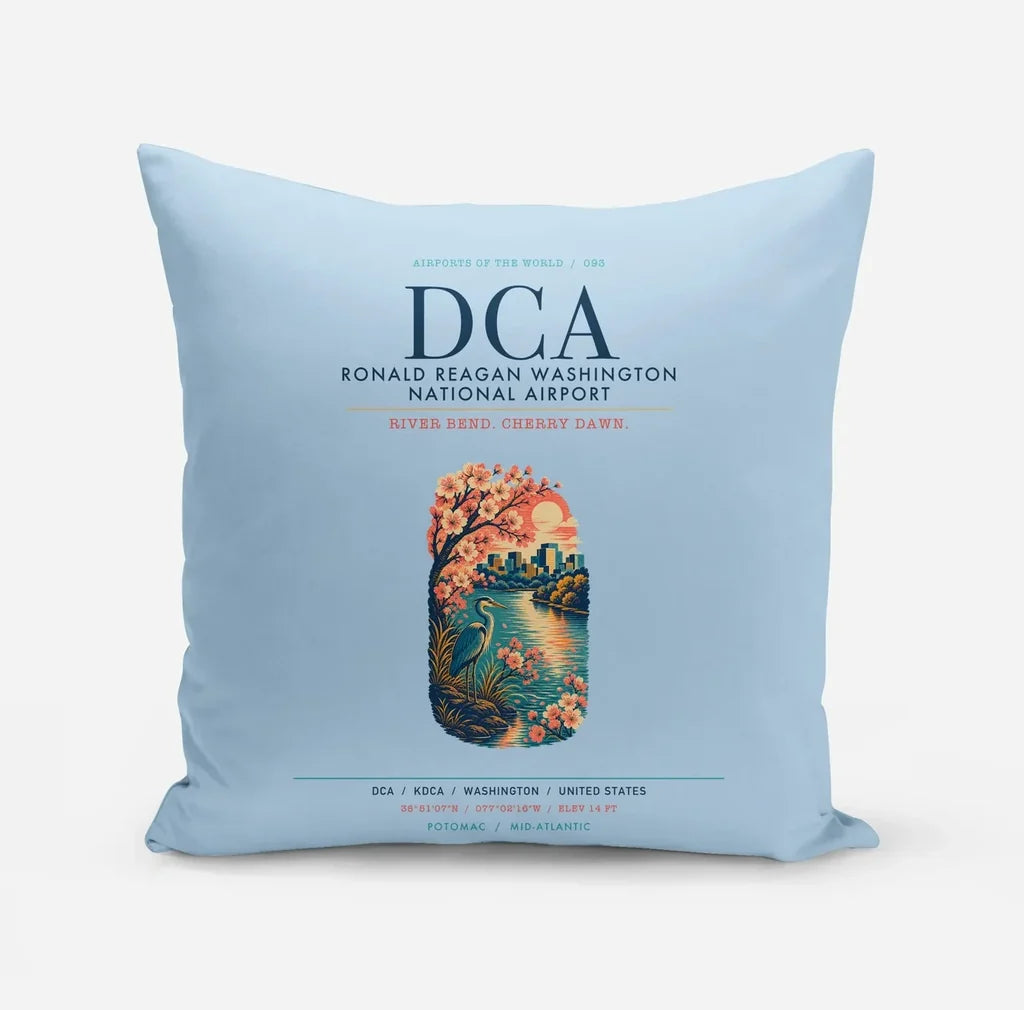 Ronald Reagan Washington National Airport (DCA) design on light blue pillow