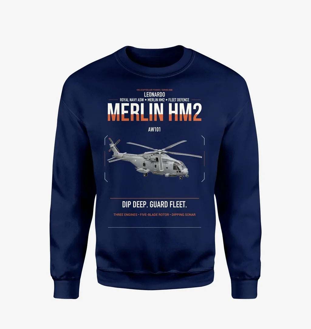 Leonardo AW101 Merlin HM2 design on navy blue sweatshirt