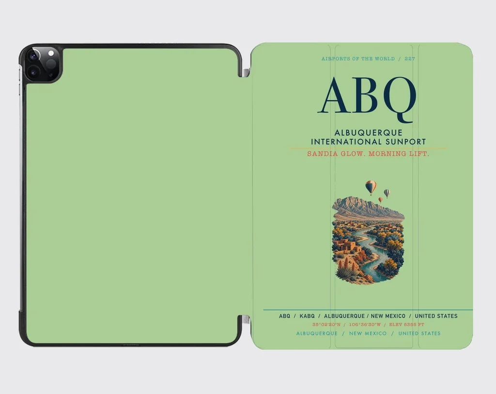 Albuquerque International Sunport (ABQ) design on light green ipad tablet case