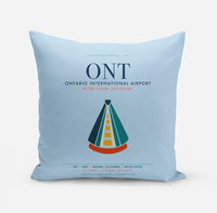 Thumbnail for Ontario International Airport (ONT) design on light blue pillow