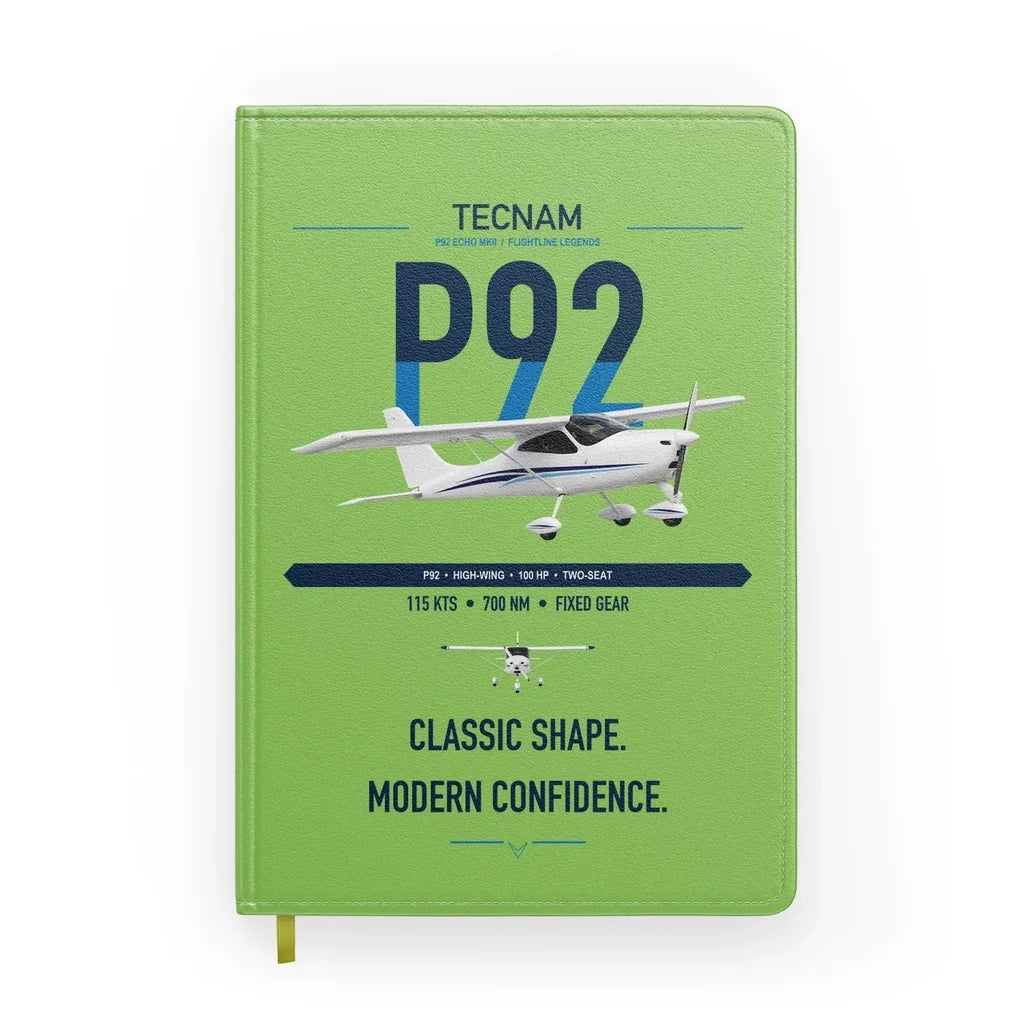 Tecnam P92 Echo MkII design on light green notebook